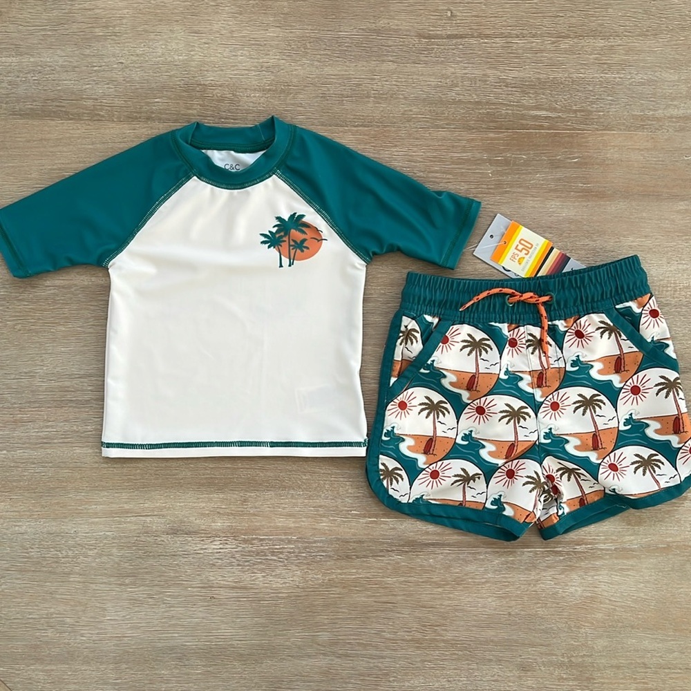 C&C California Toddler Boy Rash guard Swim Trunks Set 5T Jeep